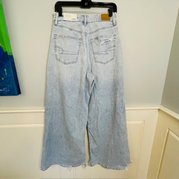 AE Dreamy Drape Baggy Curvy Ultra Wide Leg Jeans High Rise Distressed NWT 29 - Picture 8 of 11